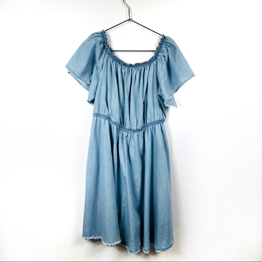 Lane Bryant Denim Chambray Off the Shoulder Dress